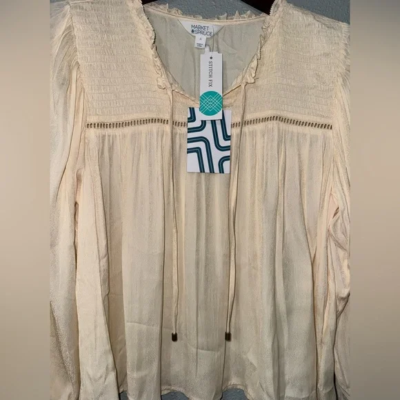 🔥NWT Market & Spruce Logan Relaxed Blouse Size Large Off White - Picture 5 of 5